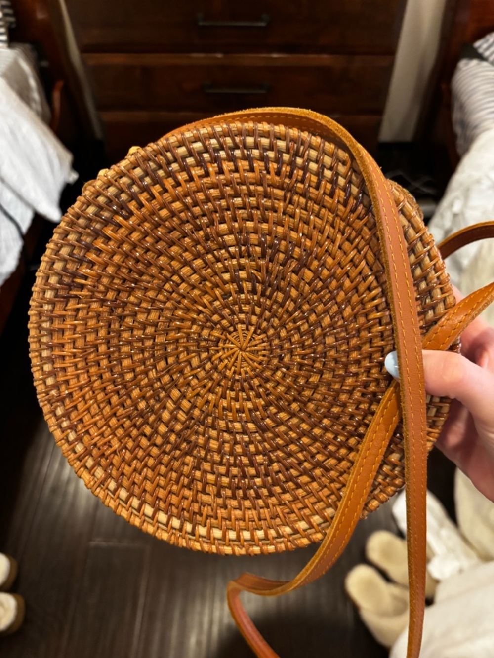 Woven Round Crossbody Bag in Tan